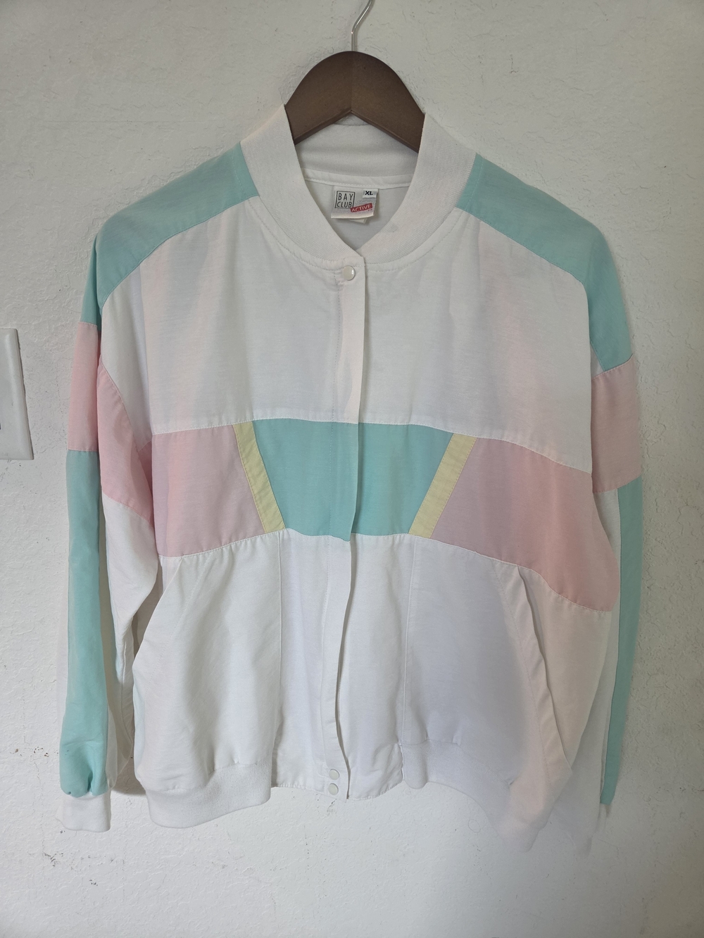 Vintage 80s Bay Club Active Pastel Colorblock Windbreaker Jacket USA Made XL